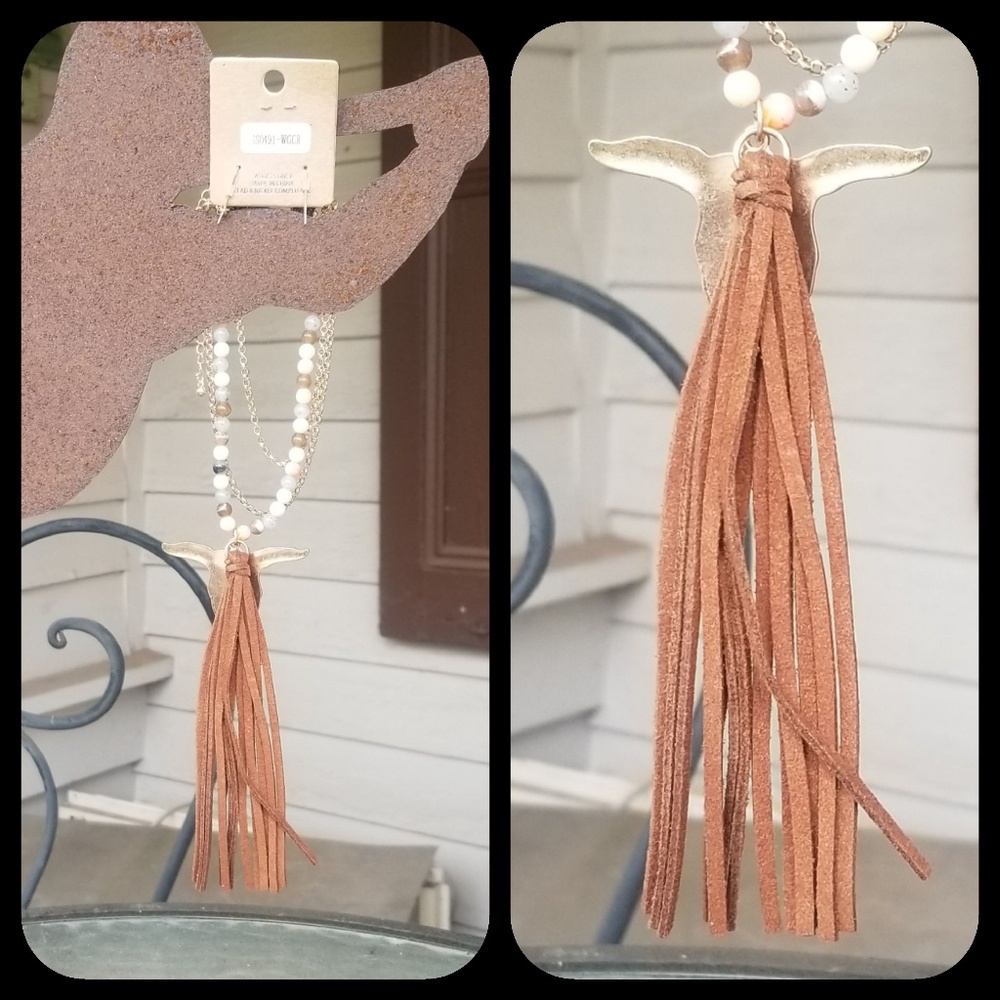 🌈LAST 1 boho SteerHead Fringe Necklace Earring - Picture 7 of 7